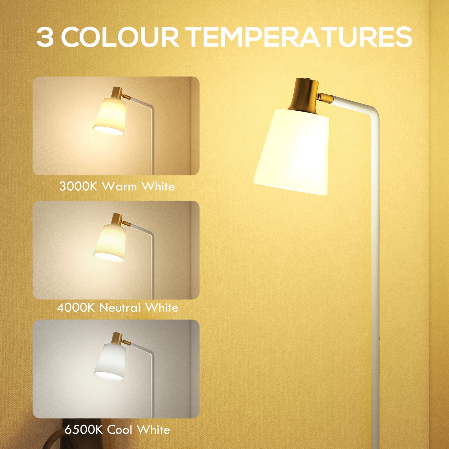 HOMCOM Modern LED Floor Lamp With 350 Degree Rotatable Head For Living Room White