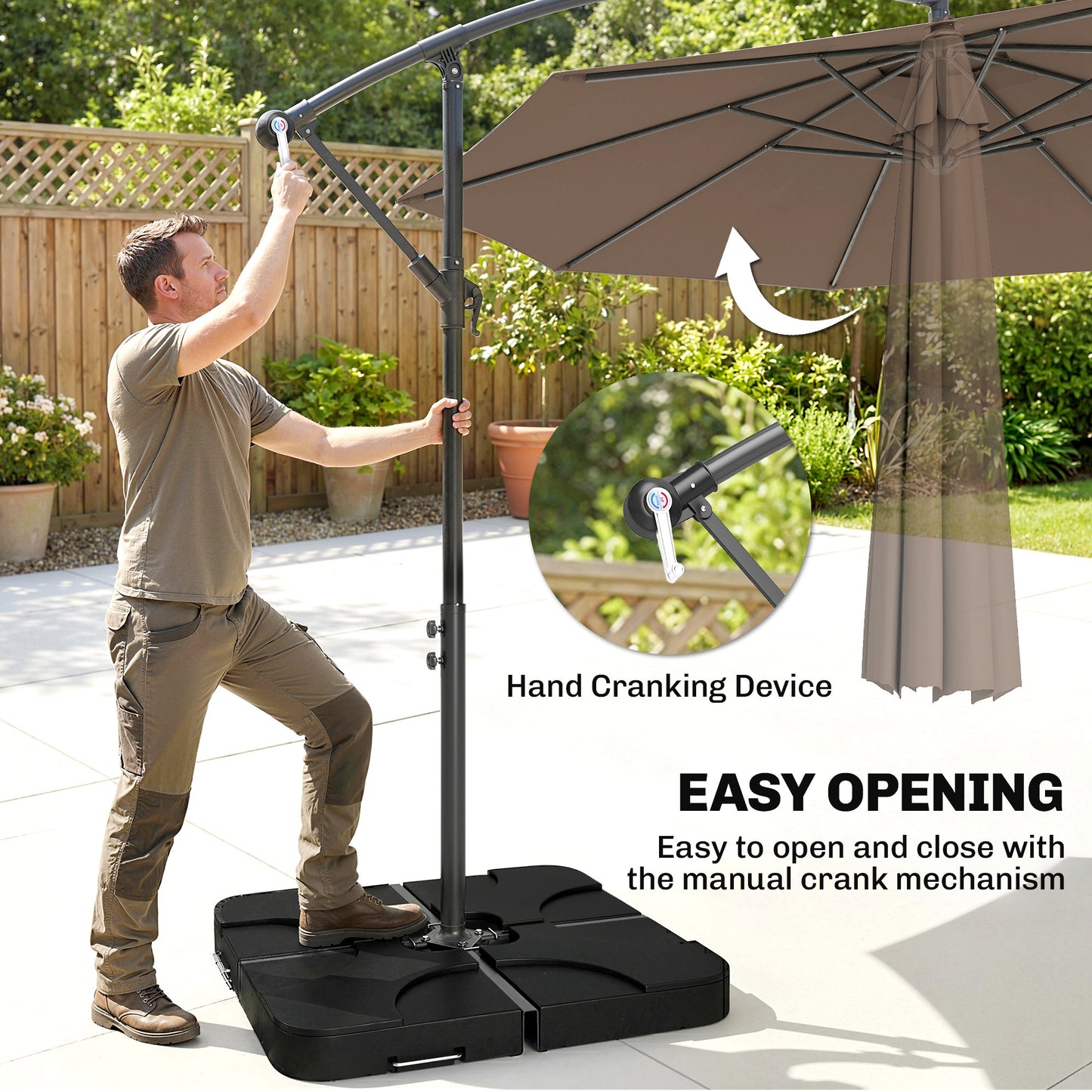 Outsunny 3m Overhanging Cantilever Parasol Coffee With Base Weights And Protective Cover For Outdoor Patio Shade