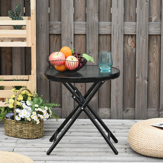 Outsunny Folding Garden Table Round Foldable Table with Safety Buckle Black - ALL4U RETAILER LTD