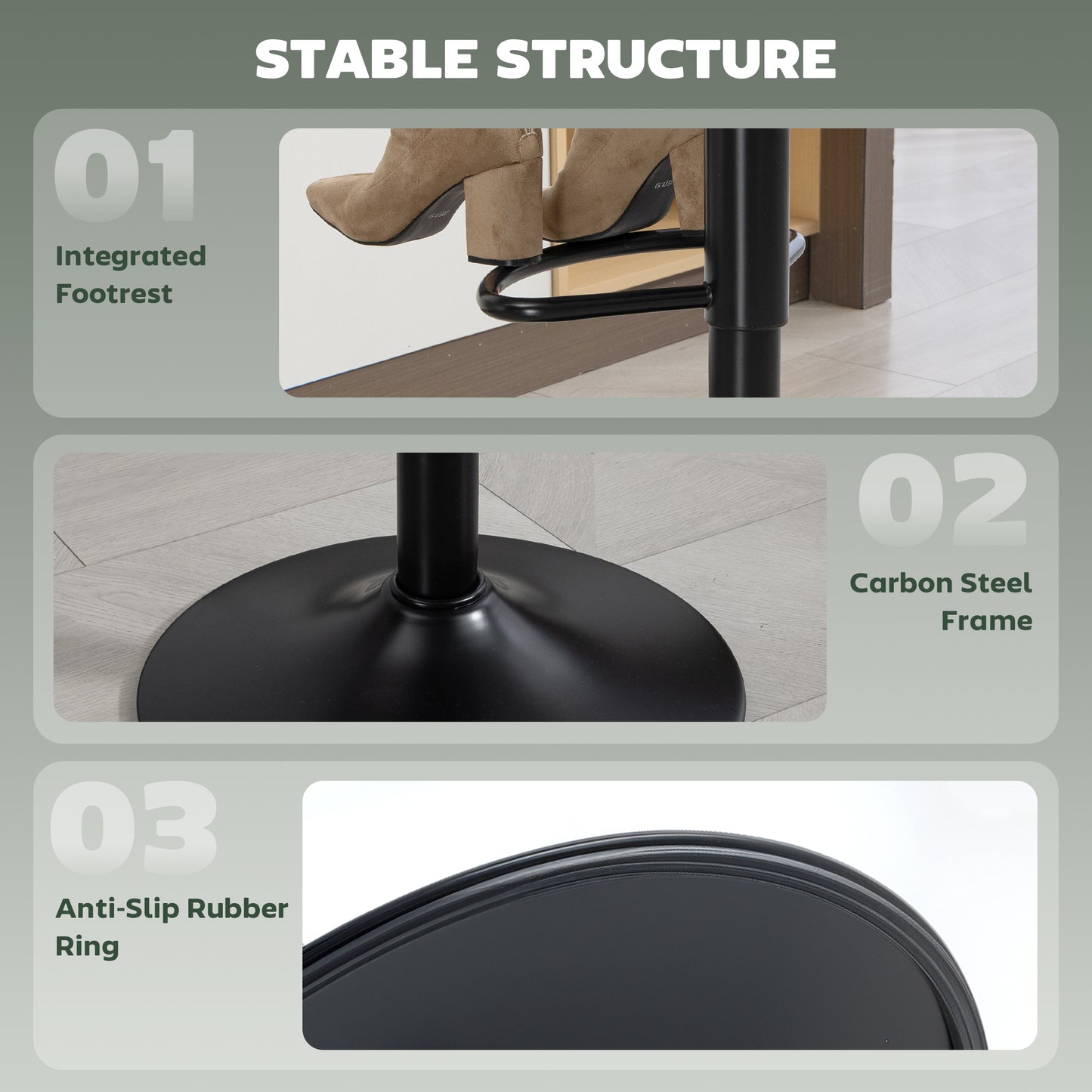 HOMCOM Set of 2 Adjustable Swivel Bar Stools with Footrest for Kitchen Island and Dining Room Green