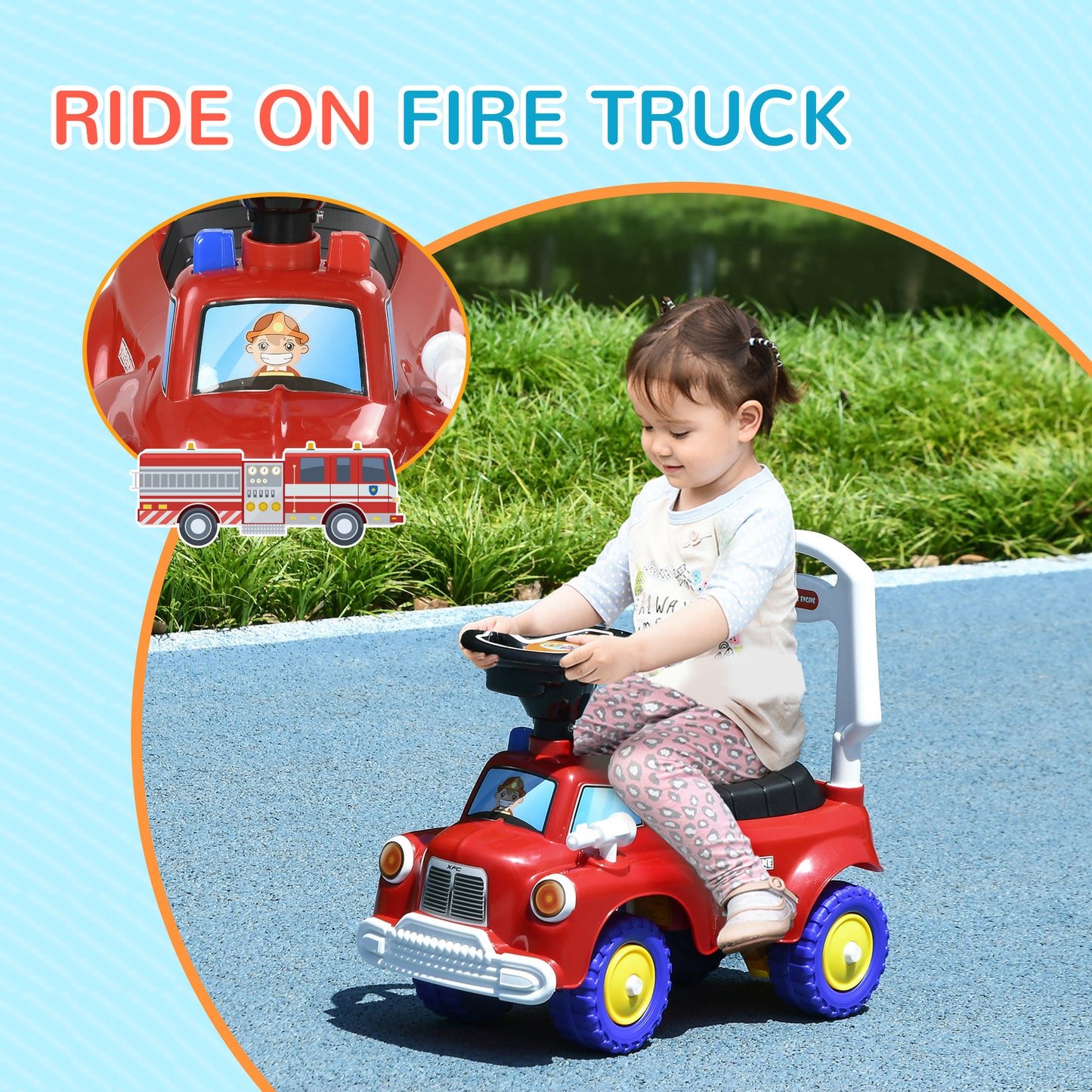 AIYAPLAY Children's Fire Truck Ride-On with Storage, Music & Lights, Ages 1.5-3, Red - ALL4U RETAILER LTD