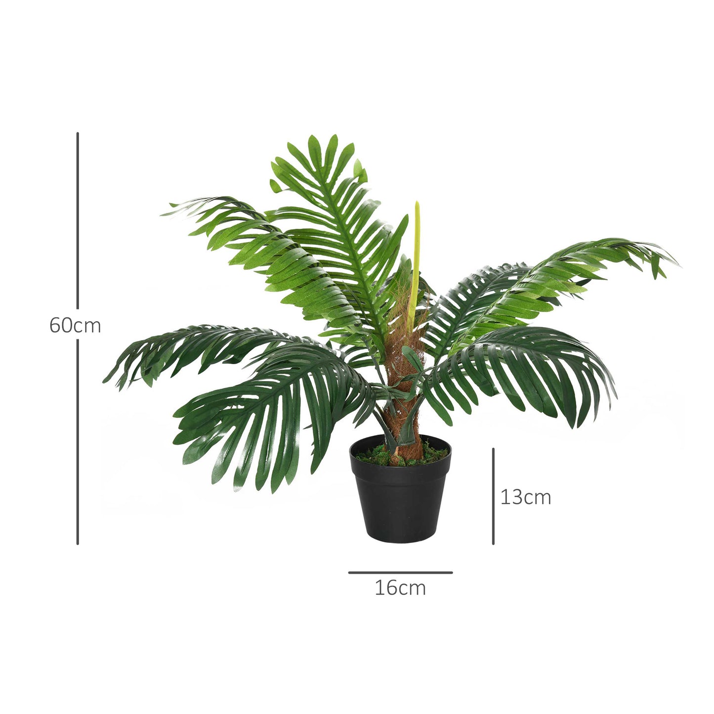 Outsunny Set of 2 Faux 60cm Palm Trees with Decorative Nursery Pots - Realistic Indoor/Outdoor Tropical Plants - ALL4U RETAILER LTD