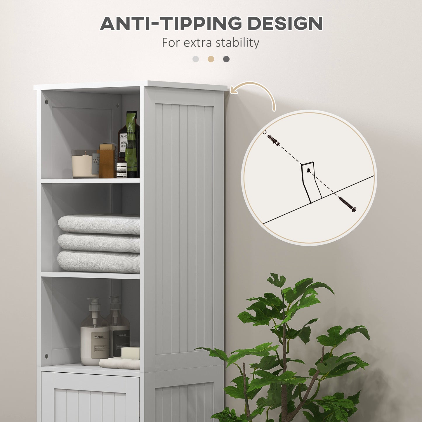 HOMCOM Slim Tall Bathroom Storage Cabinet With 3 Open Shelves And 2 Tier Cabinet With Door White