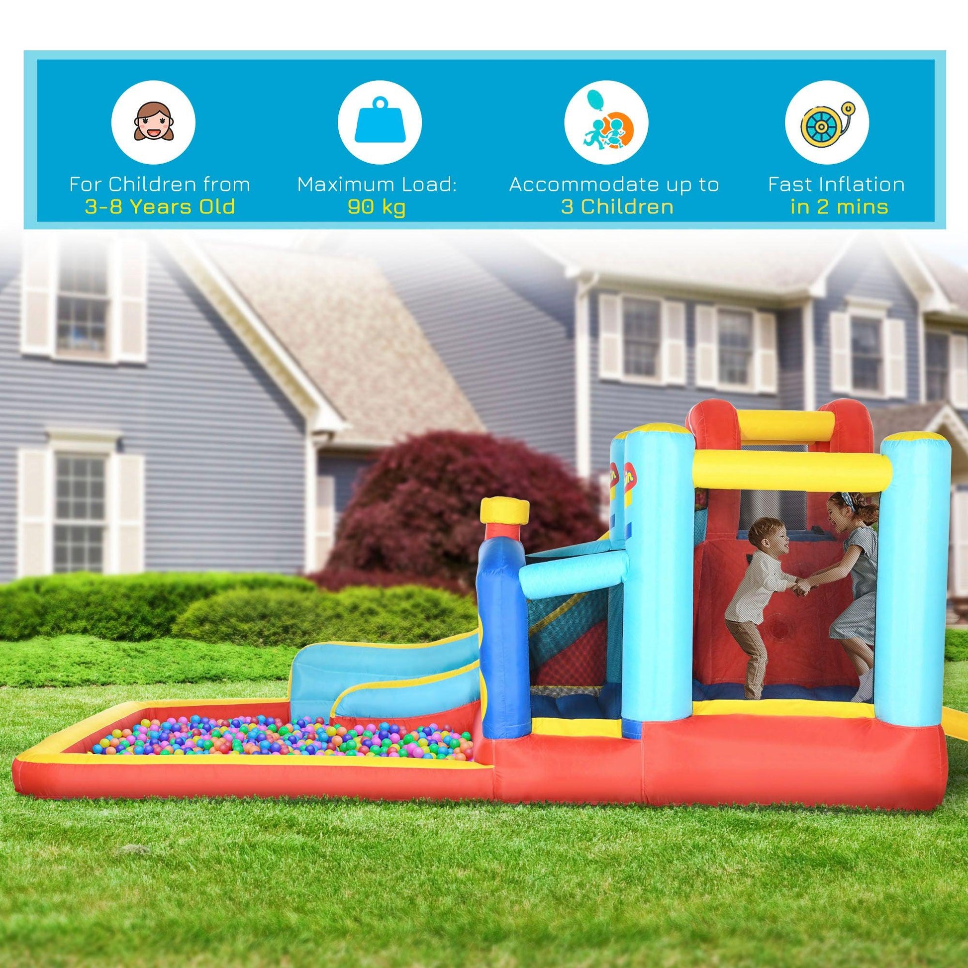 Outsunny 4 in 1 Kids Bouncy Castle W/ Slide Pool Trampoline Climbing Wall Blower - ALL4U RETAILER LTD