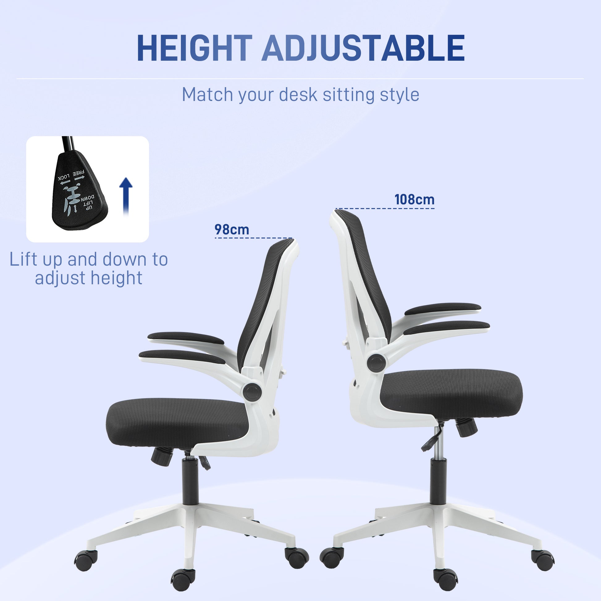 Vinsetto Ergonomic Mesh Office Chair with Adjustable Height and Flip-Up Armrests - Black - ALL4U RETAILER LTD