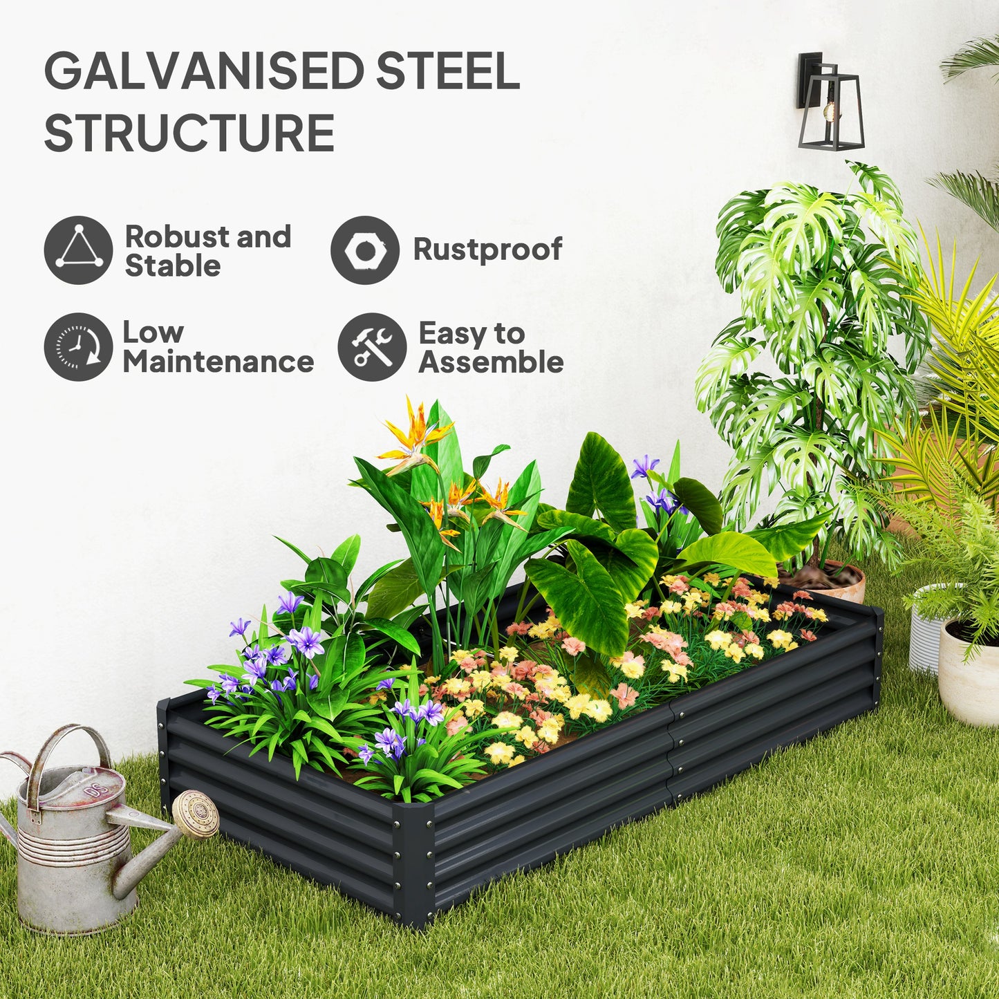 Outsunny 180 By 90cm Galvanised Steel Open Planter With 30cm Depth And 459 L Capacity