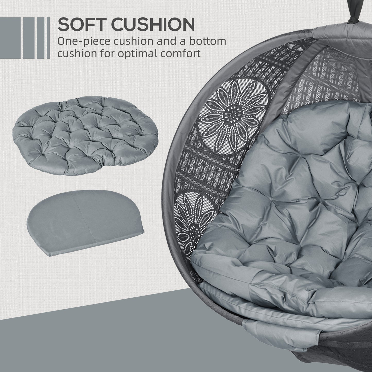 Outsunny Round Egg Basket Chair With Steel Stand Charcoal Grey Outdoor Patio Lounge Swing Cushioned Comfort