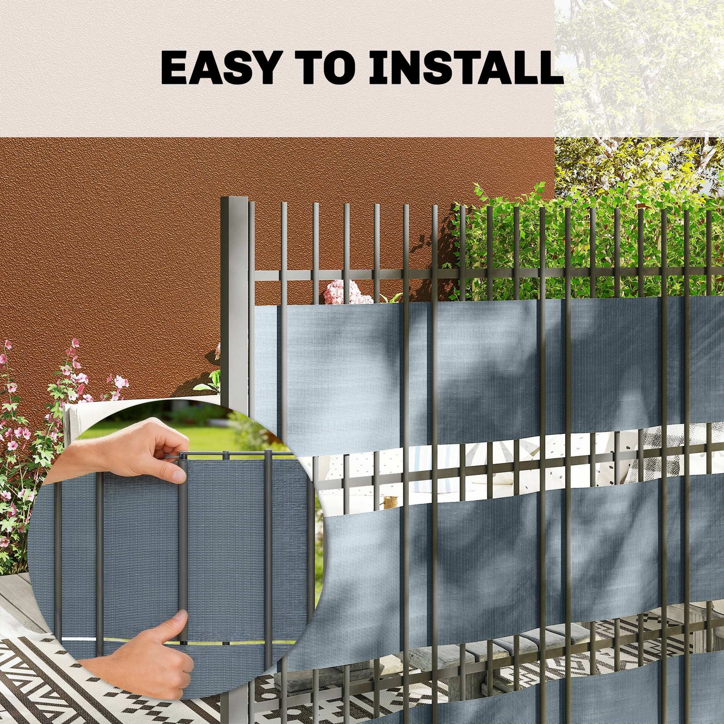 Outsunny Privacy Garden Screen Fence Set 2 Pieces UV Resistant Waterproof Windbreak Fencing 35m By 19cm Grey