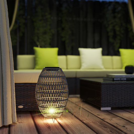 Outsunny Rattan Solar Lantern Outdoor Garden Light With Auto On Off IP44 Waterproof For Porch Pathway Grey