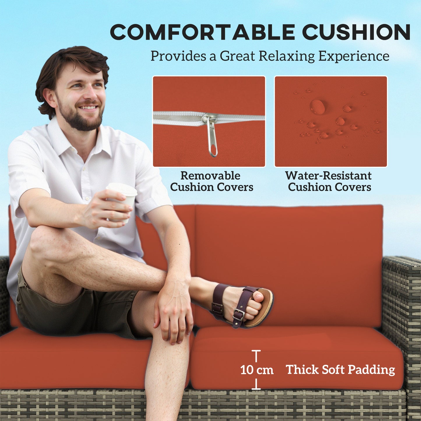 Outsunny Rattan 2 Seater Sofa With Soft Cushions Armrests Garden Loveseat For Patio Grey Water Resistant