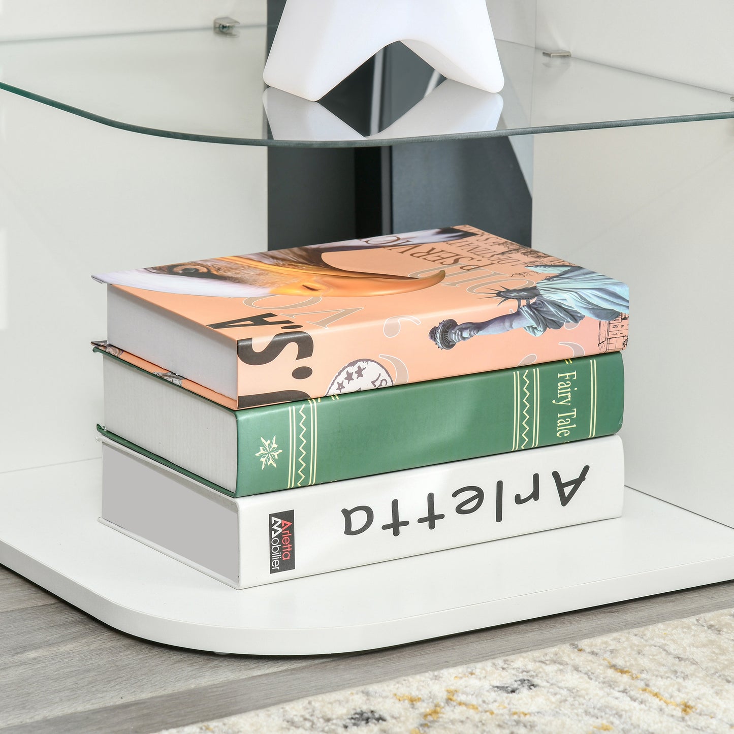 HOMCOM Modern Side Table Set of 2 Three Tier Bedside Nightstands With Storage Shelves White
