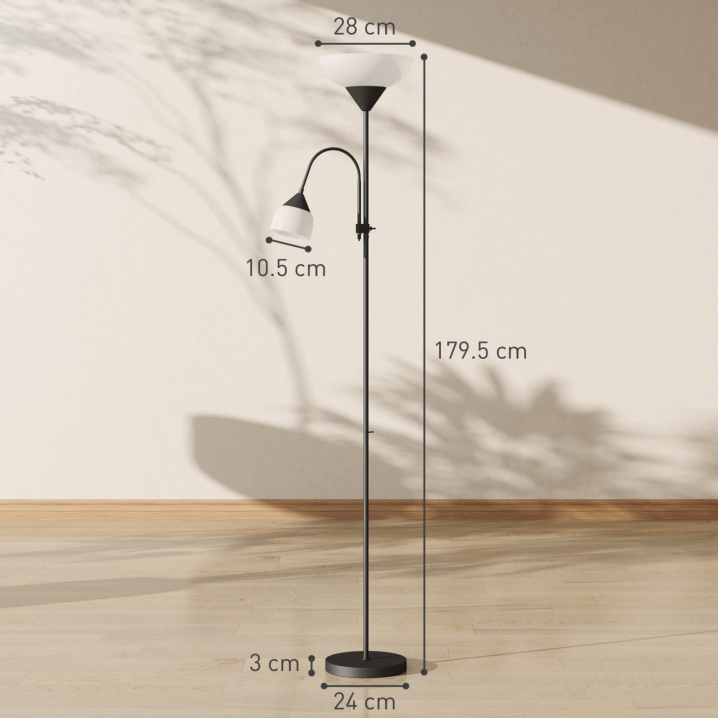 HOMCOM LED Floor Lamp With Mother And Child Uplighter Adjustable Gooseneck Color Temperatures 3000K 4500K 6500K Black
