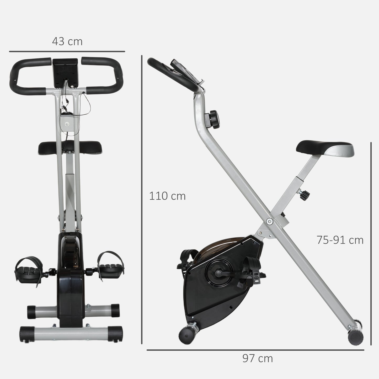 Folding Quiet Magnetic Resistance Exercise Bike with Heart Rate Monitor for Home Gym, Black and Grey - ALL4U RETAILER LTD