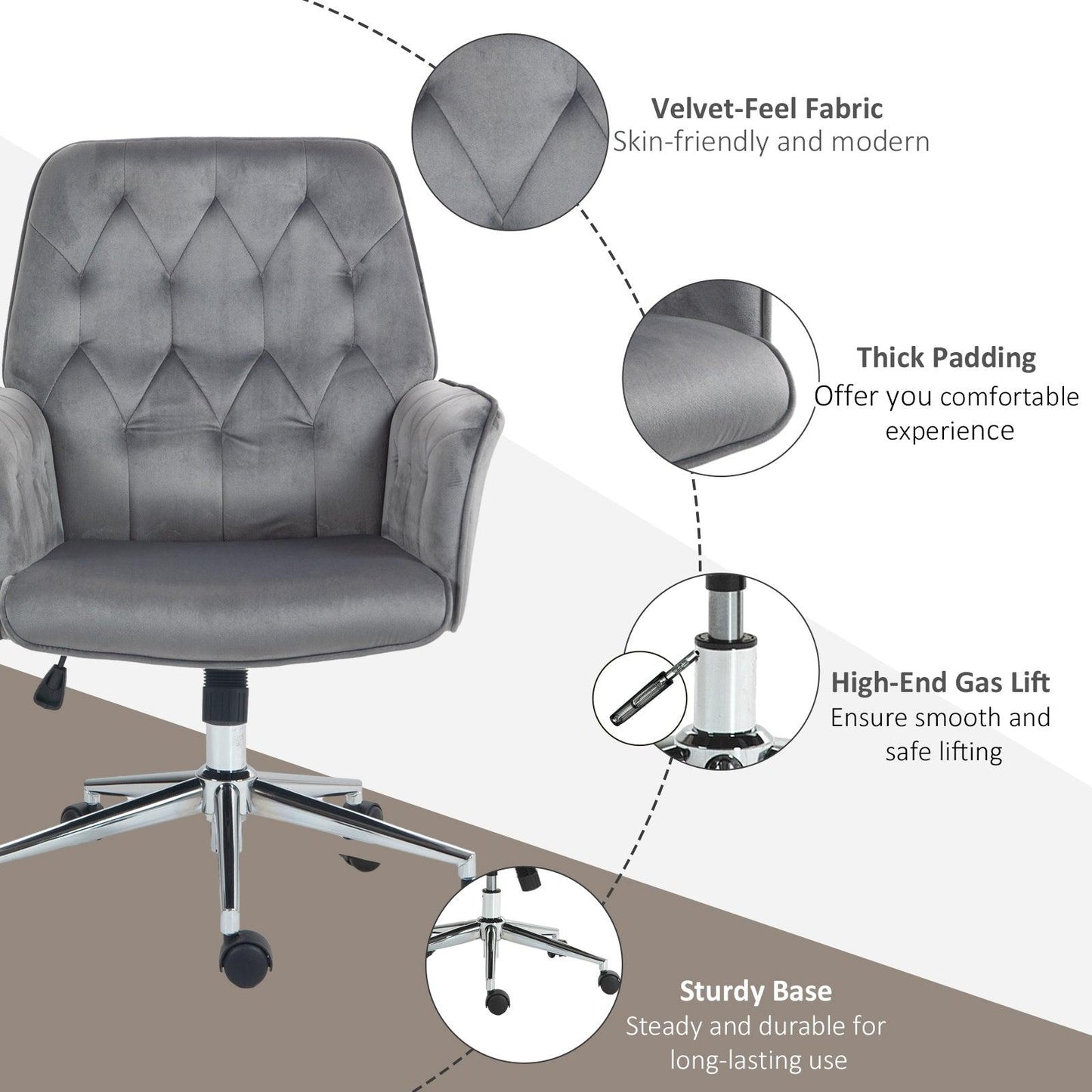 Vinsetto Linen Computer Chair with Armrest, Modern Swivel Chair with Adjustable Height, Dark Grey - ALL4U RETAILER LTD