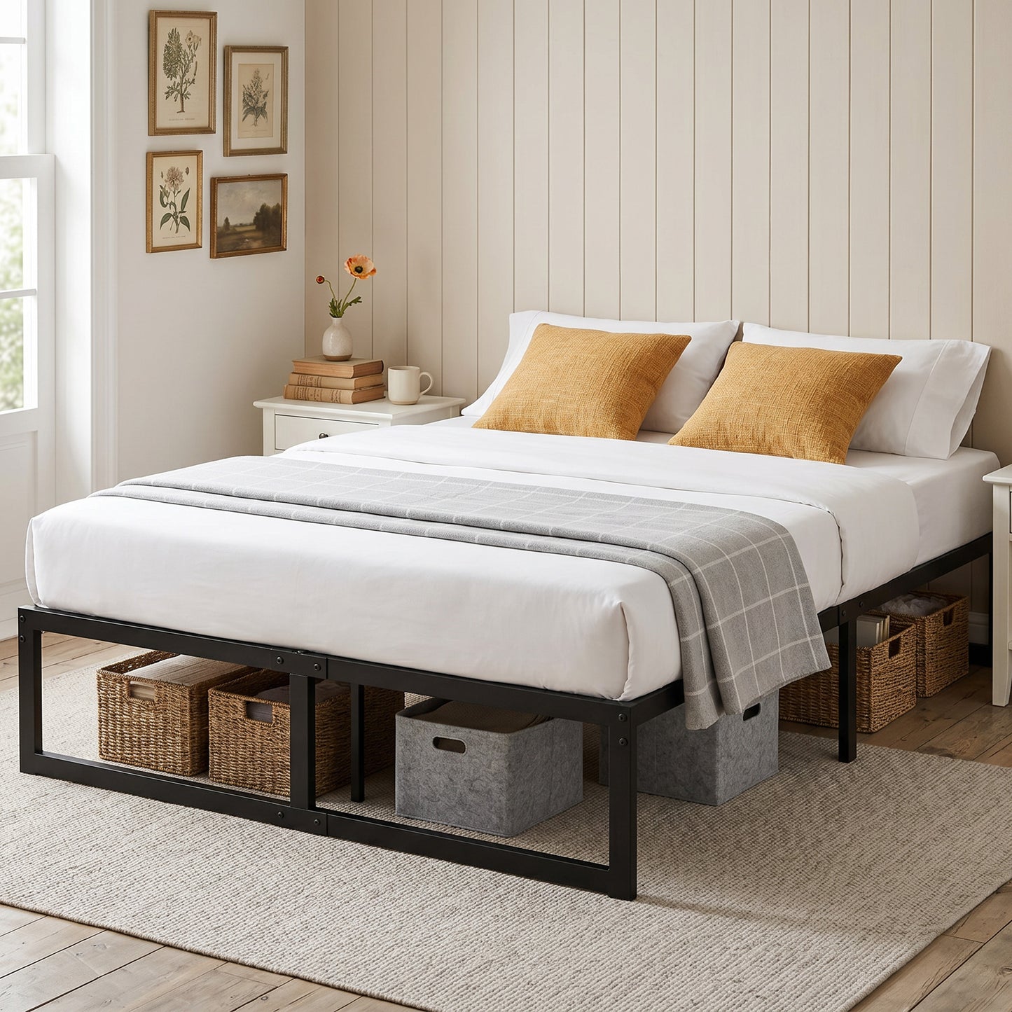 HOMCOM 4ft 6 Double Bed Frame With Underbed Storage And Steel Slat Support Noise Free Black