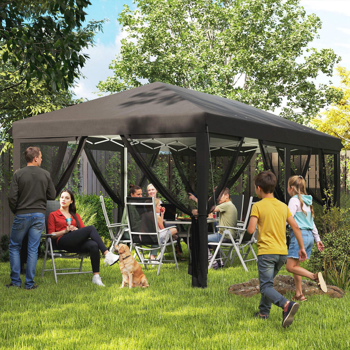 Outsunny Pop Up Gazebo 3 By 6m Outdoor Canopy Shelter Marquee Party Wedding Tent With 6 Mesh Walls Carry Bag Black