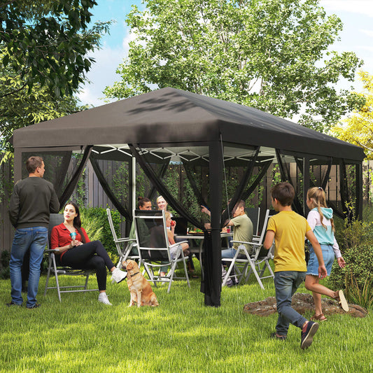 Outsunny Pop Up Gazebo 3 By 6m Outdoor Canopy Shelter Marquee Party Wedding Tent With 6 Mesh Walls Carry Bag Black