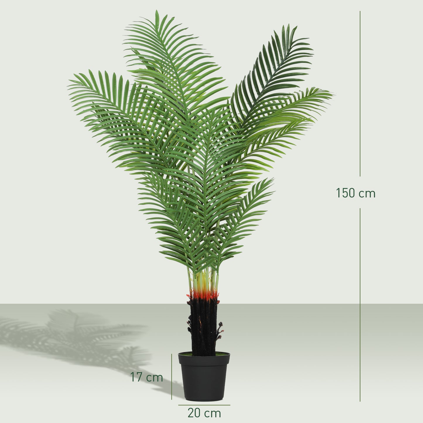HOMCOM 150cm Artificial Areca Palm Tree With 12 PE Leaves In Plastic Pot Flocked Soil For Home Office Decorative Green