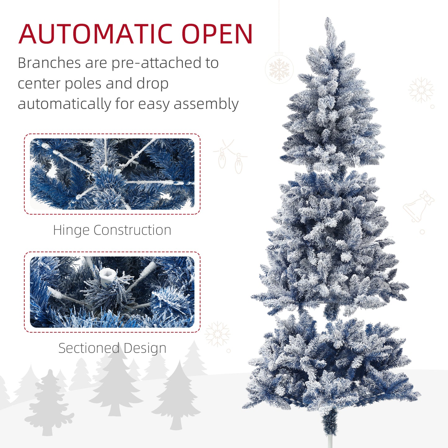 HOMCOM 6ft Snowy Blue Flocked Christmas Tree with 700 Tips and Metal Stand - ALL4U RETAILER LTD