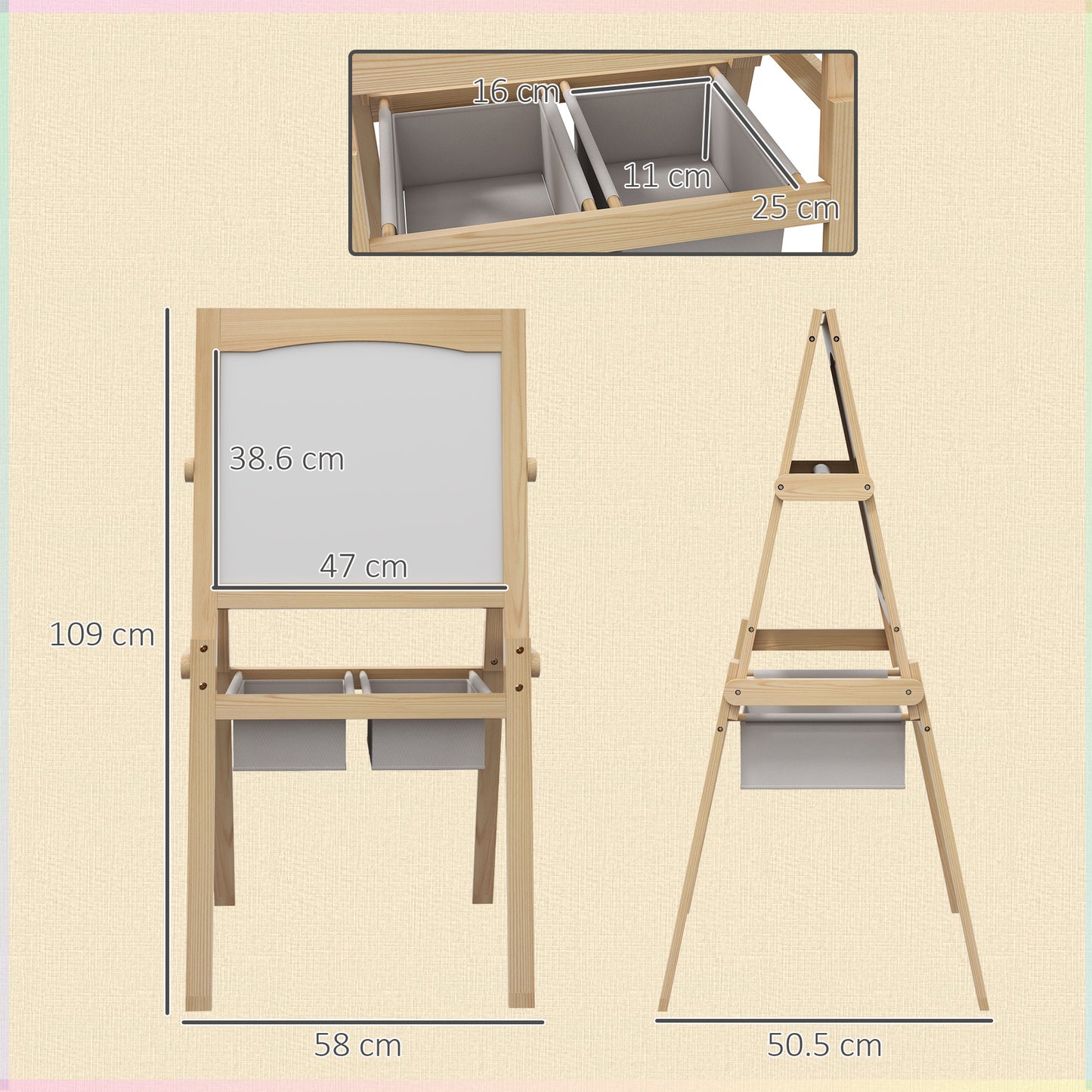 AIYAPLAY 3-in-1 Kids Art Easel with Paper Roll, Double-Sided Whiteboard and Blackboard for Toddlers, Includes Storage Baskets, Ages 3-6 - ALL4U RETAILER LTD