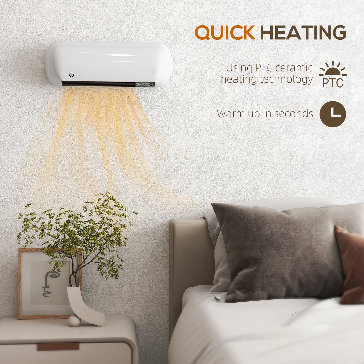 HOMCOM 2000W Ceramic Heater with Fan and Remote Programmable Schedule Adjustable Thermostat Wall Mount White