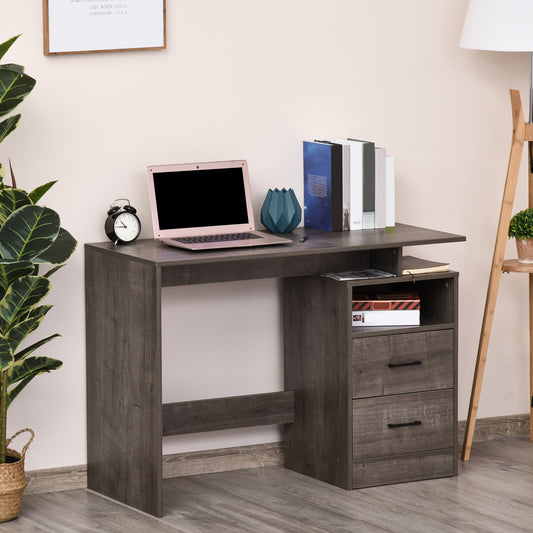 HOMCOM Grey Wood Computer Desk with Storage Drawer and Open Shelf for Home Office - ALL4U RETAILER LTD