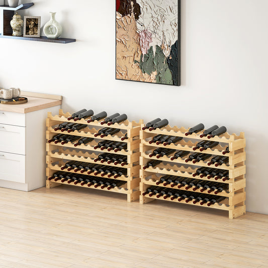 Homcom Six Tier Wooden Wine Rack Set Of 2 Natural Finish Holds 72 Bottles 750ml Each