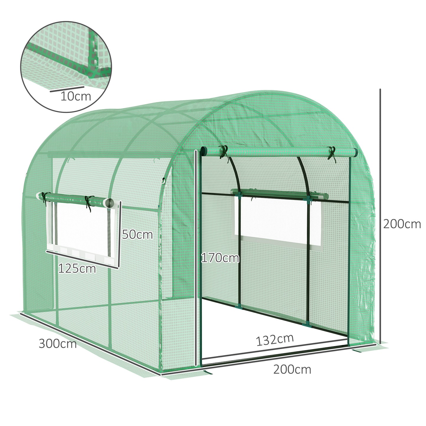 Outsunny 300 x 200cm Walk In Polytunnel Greenhouse With Zipped Doors And Mesh Windows