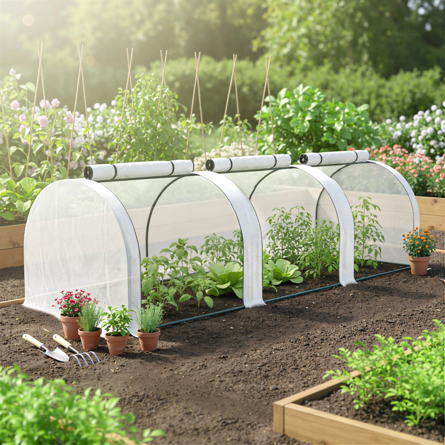 Outsunny 295 By 100 Cm Low Tunnel Greenhouse With Powder Coated Steel Frame For Year Round Plant Growth White