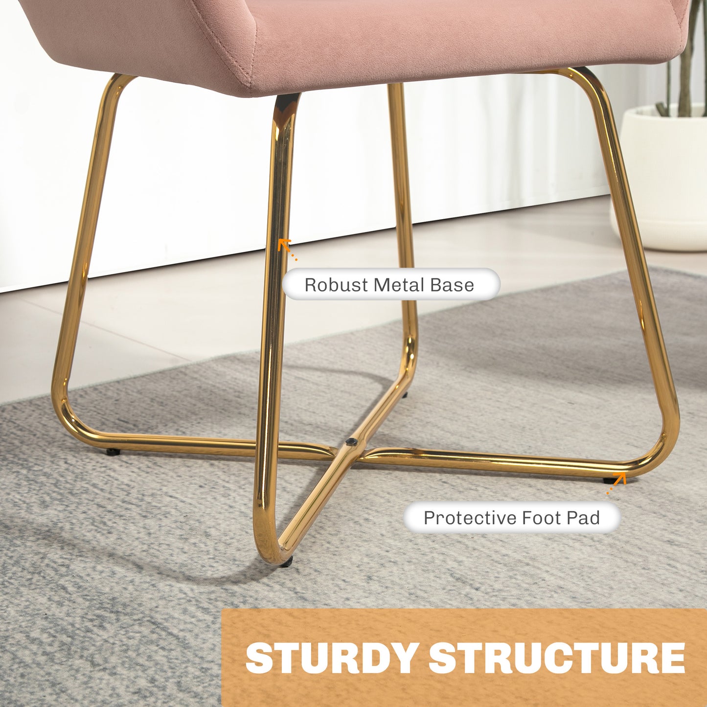 HOMCOM Modern Arm Chair Set Of 2 Upholstered Accent Chair With Metal Base In Pink For Living Room