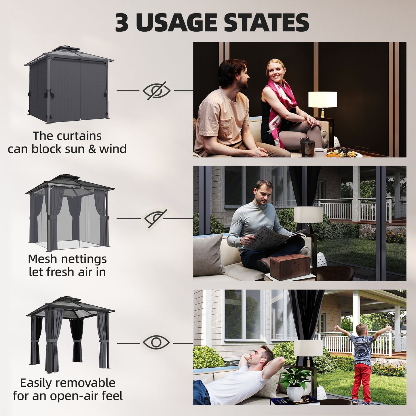 Outsunny 2.5m By 2.5m Hardtop Gazebo With Double Polycarbonate Roof And Drainage System Permanent Pavilion Dark Grey