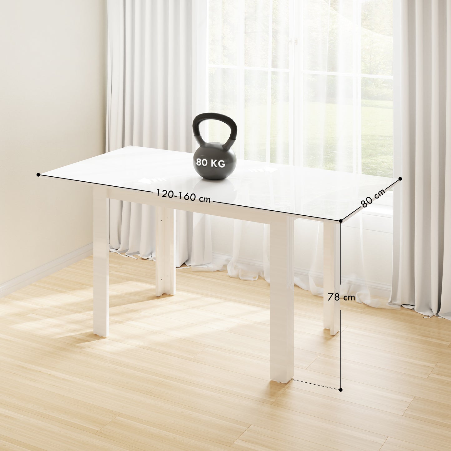 HOMCOM Extending Dining Table White High Gloss For Six People 120 cm To 160 cm MDF