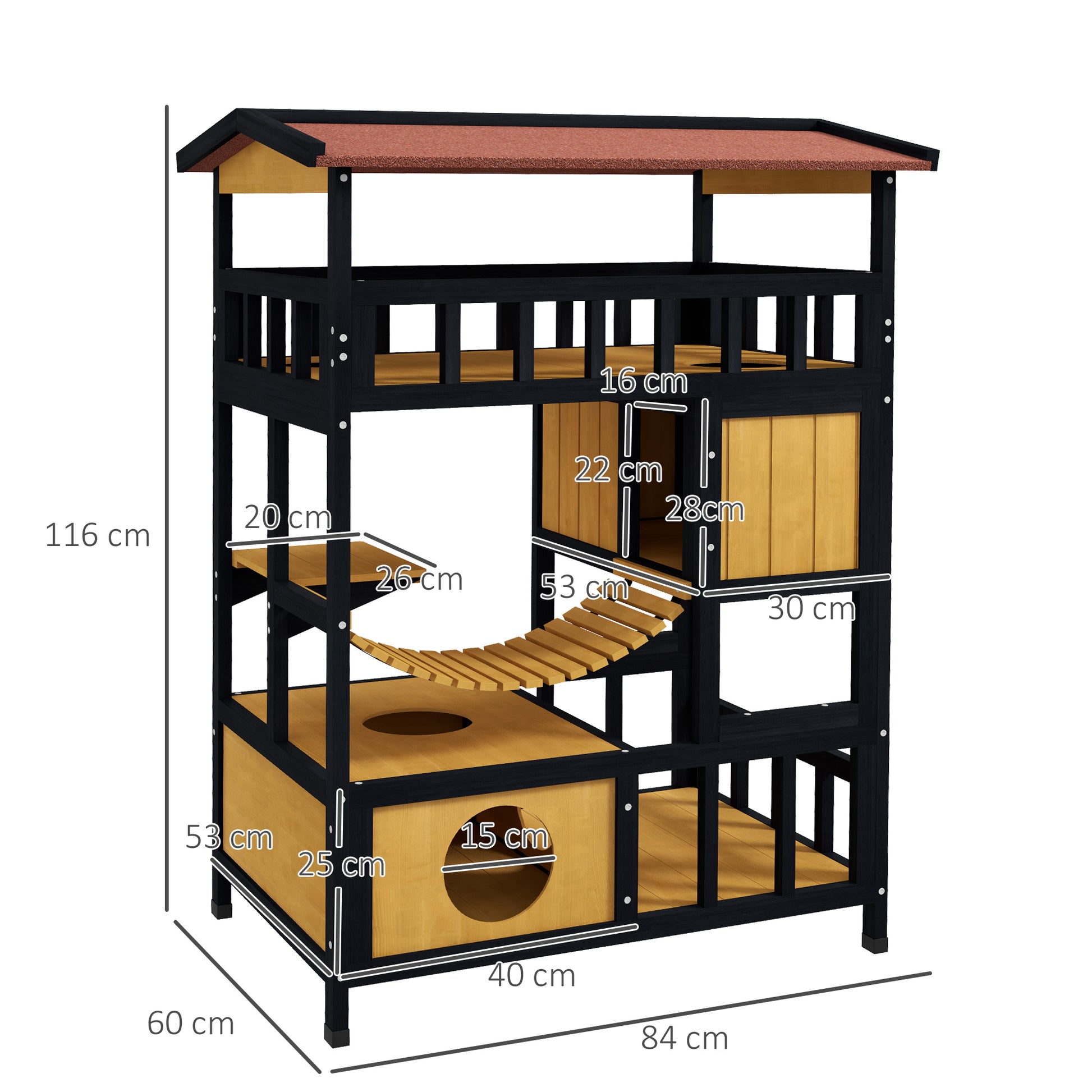 PawHut Multi-Level Outdoor Cat Playground with Suspension Bridge and Escape Routes - ALL4U RETAILER LTD