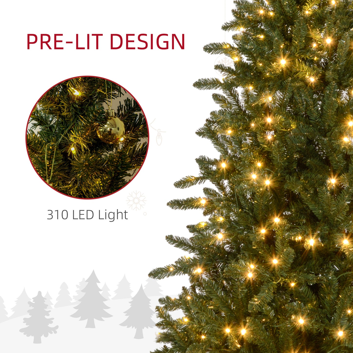 HOMCOM 6ft Prelit Artificial Christmas Tree with Warm White LEDs, 872 Tips & Metal Base - Festive Green Decor - ALL4U RETAILER LTD