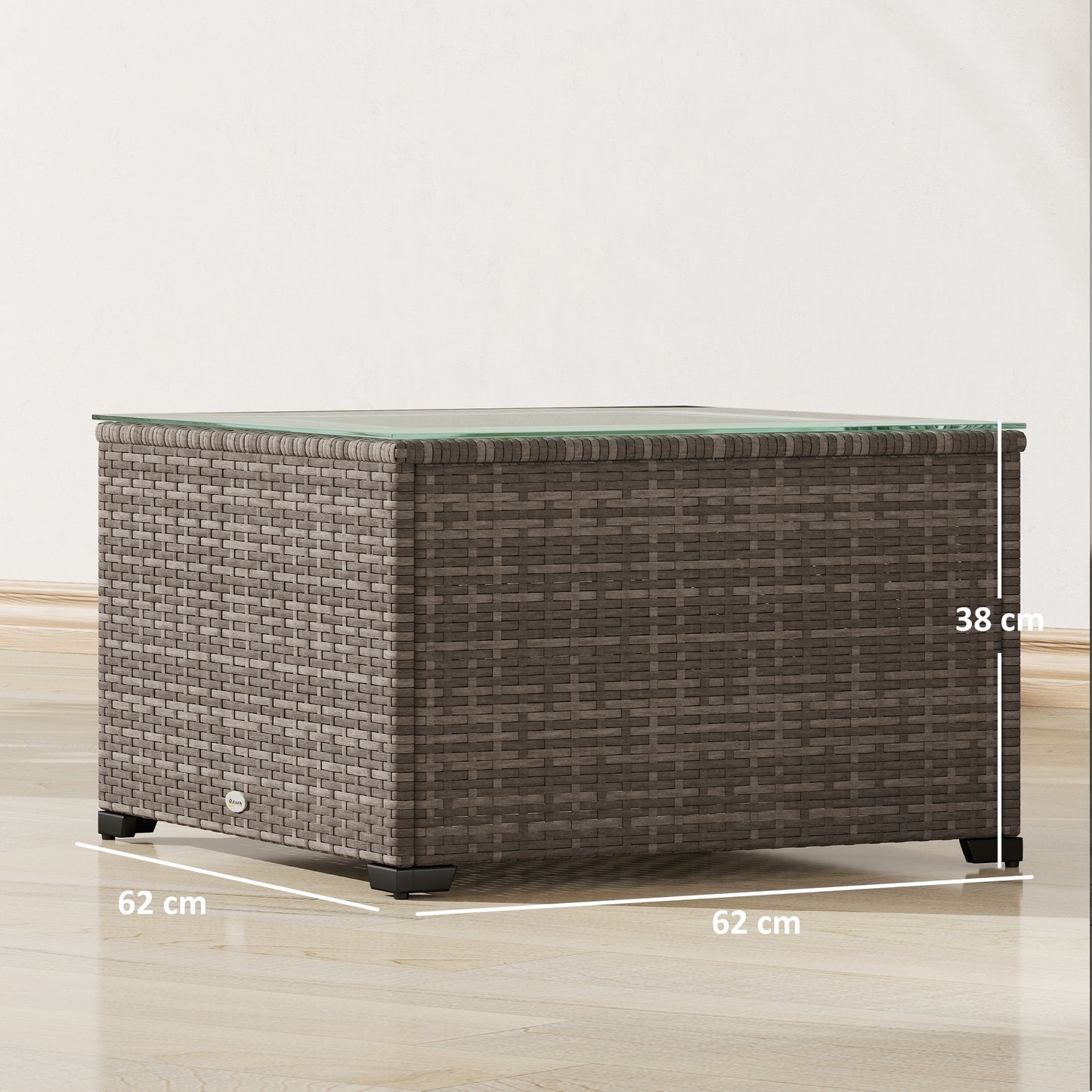 Outsunny 62 X 62 Cm Glass Top Rattan Side Table Dark Grey For Garden Patio And Outdoor Living