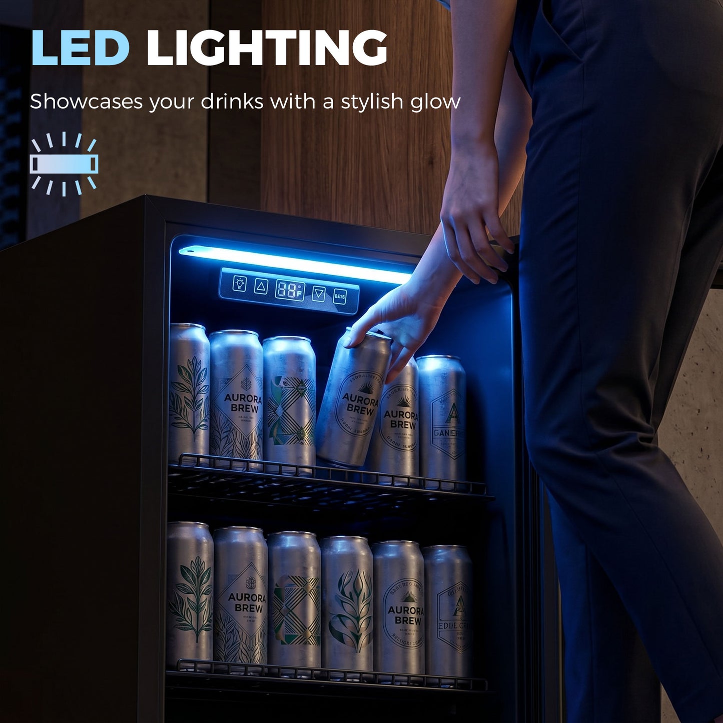 HOMCOM 70L Under Counter Drinks Fridge With LED Light Freestanding Beer Cooler For 70 Cans Or 21 Bottles