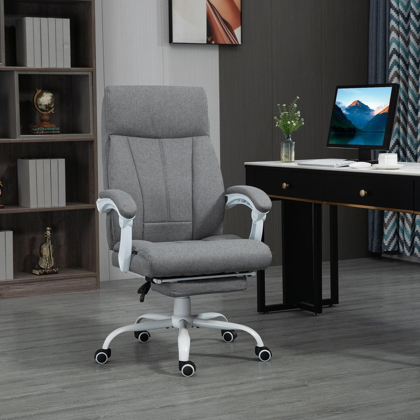 Vinsetto Grey Fabric Reclining Desk Chair with Foot Rest - ALL4U RETAILER LTD