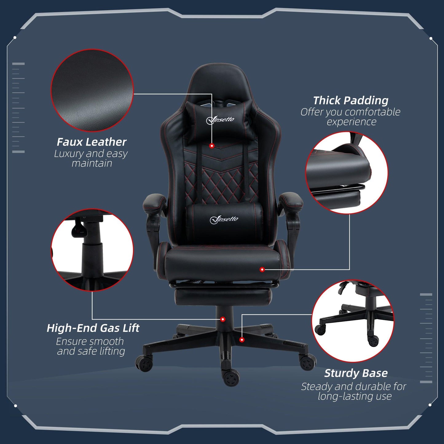 Vinsetto Racing Gaming Chair with Swivel Wheel and Footrest - ALL4U RETAILER LTD