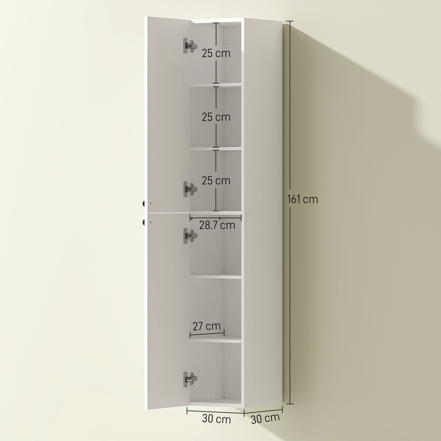 HOMCOM Wall Mounted Tall Bathroom Storage Cabinet With Soft Close Hinges Slim Two Door Bathroom Cabinet White