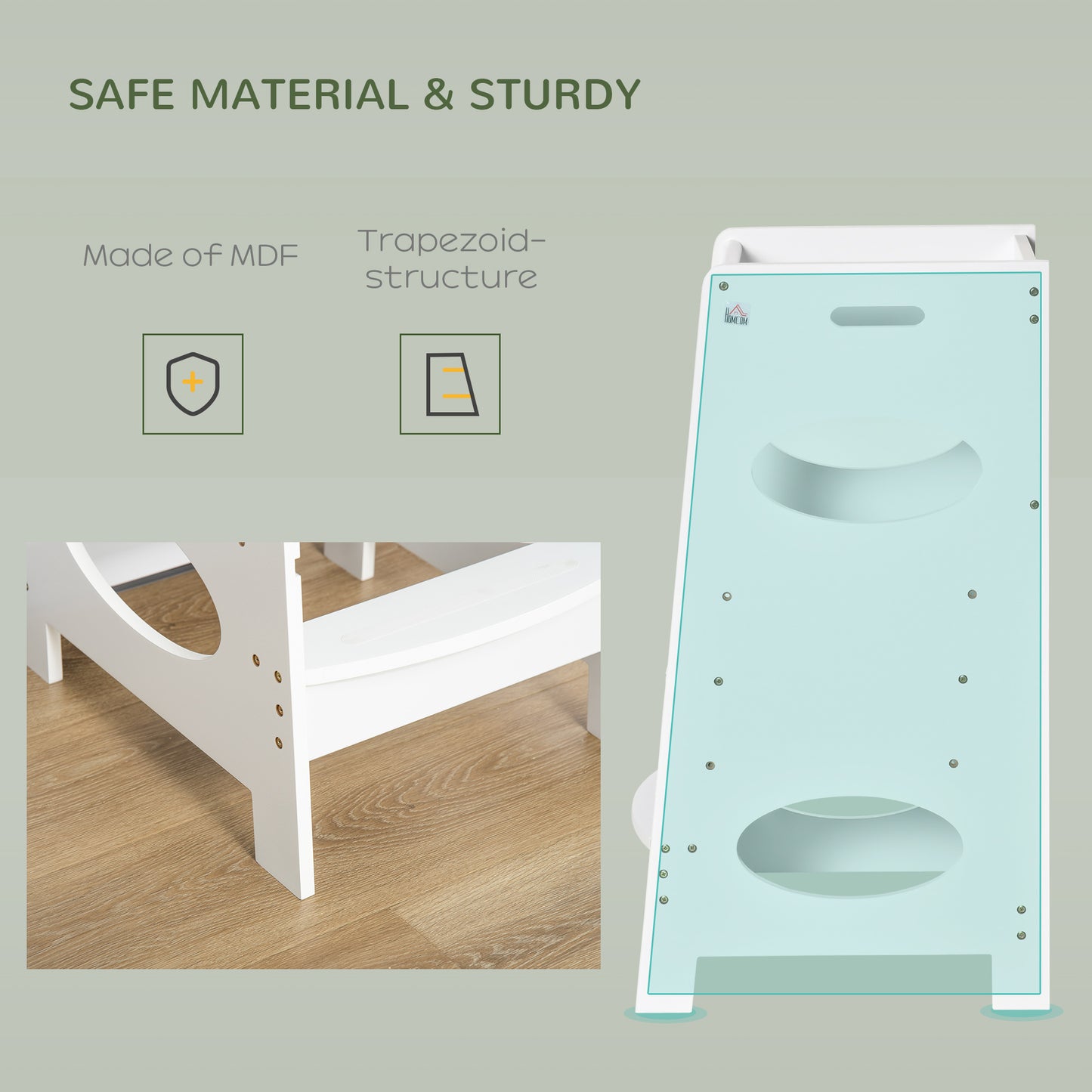 HOMCOM Toddler Step Stool Adjustable Standing Tower With Safety Rail For Kitchen Counter White