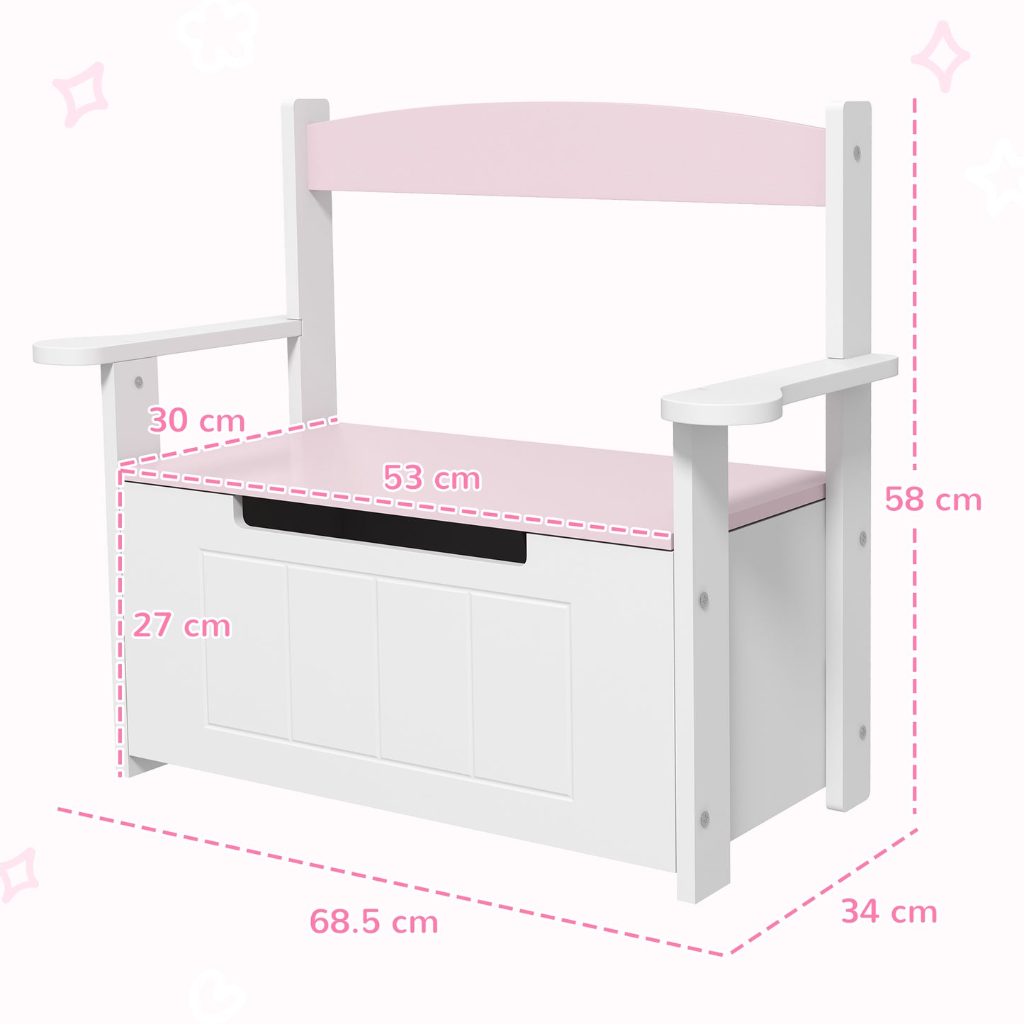 AIYAPLAY 2 In 1 Toy Box With Lid Kids Storage Bench Pink For Bedroom Nursery Playroom
