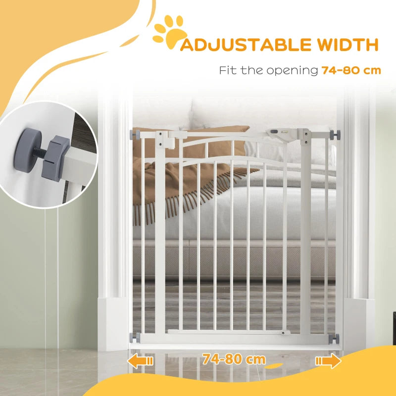 PawHut Pressure Fit Stair Gate with Auto-Closing Door for Small to Medium Dogs - Easy Installation, Adjustable Width 74-80cm - ALL4U RETAILER LTD