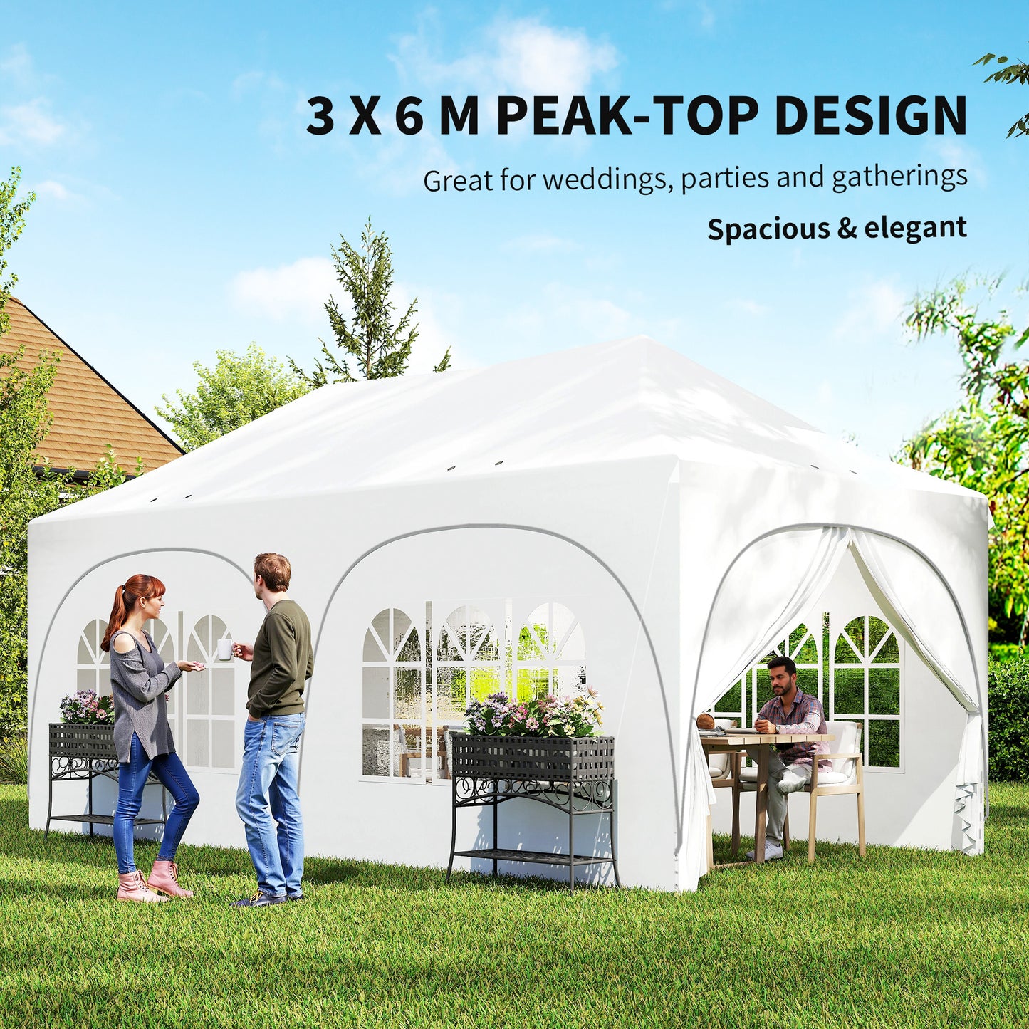Outsunny 3 X 6m Pop Up Gazebo Shelter With Sides 6 Sandbags Garden Party Tent Marquee Carry Bag Light Grey White