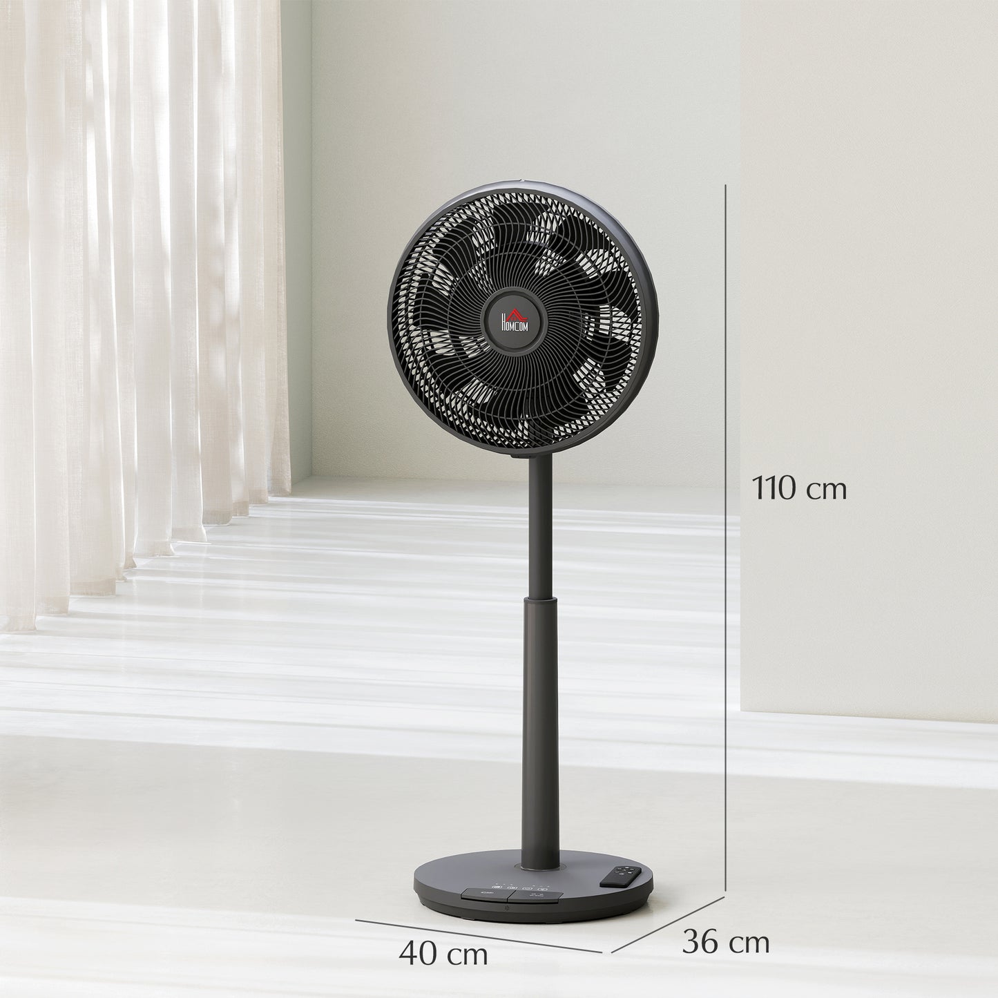 HOMCOM Pedestal Fan With DC Motor Remote Control Oscillating Head Adjustable Height And Tilt 12 Speeds Sleep Mode