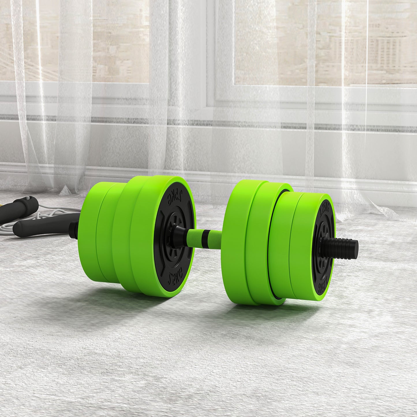 SPORTNOW 30kg Multi-Function Adjustable Dumbbell Set - Weights, Barbell, Kettlebell & Push-Up Stand - Green - ALL4U RETAILER LTD