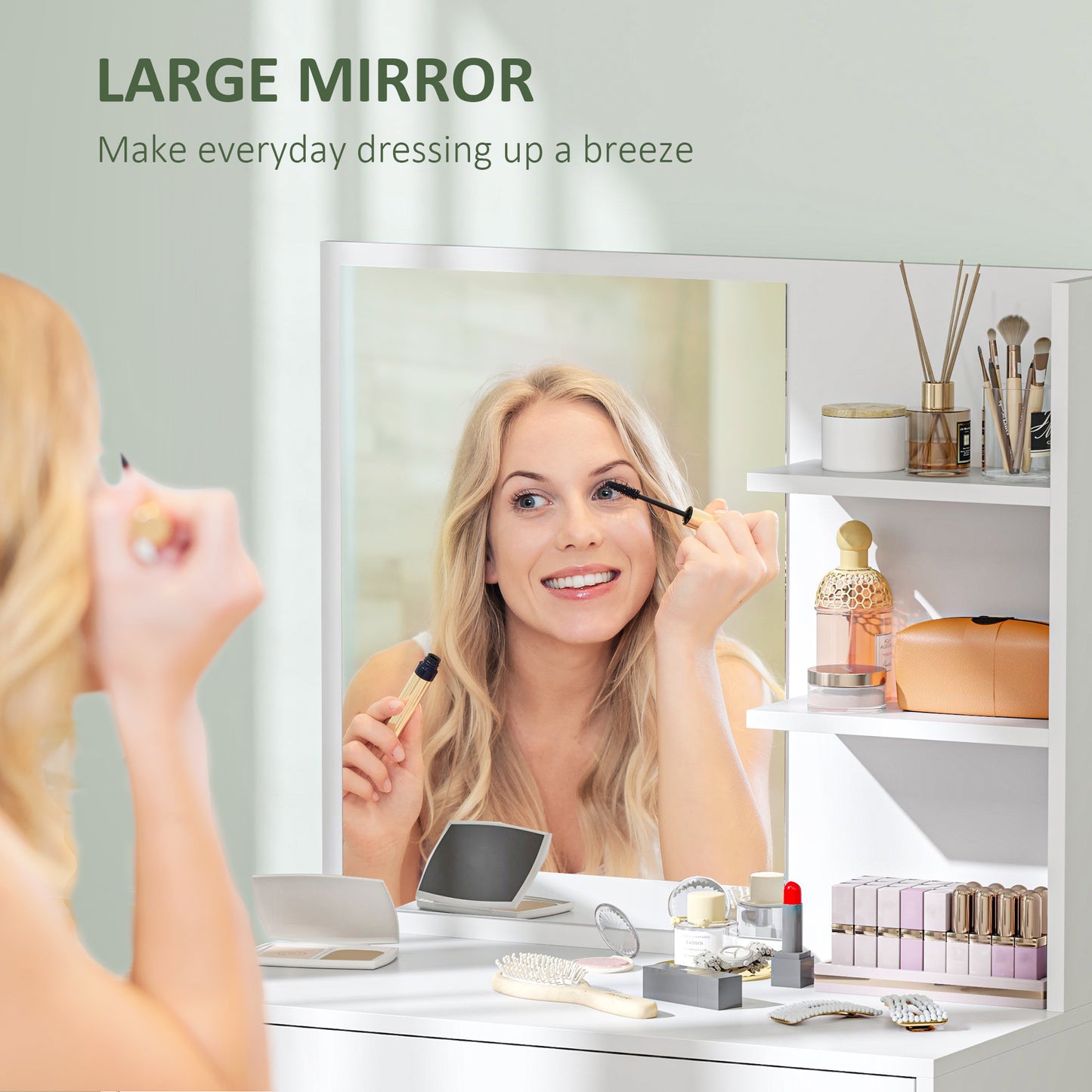 HOMCOM Dressing Table With Mirror And Storage In White Finish For Vanity Desk With Broad Surface And Large Drawer