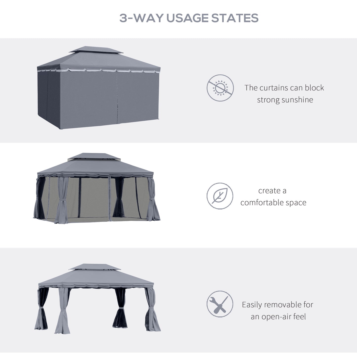 Outsunny 3 x 4m Aluminium GardenÂ Gazebo, Marquee Canopy Shelter Pavilion Party Tent with Nets and Curtains for Garden and Deck, Dark Grey