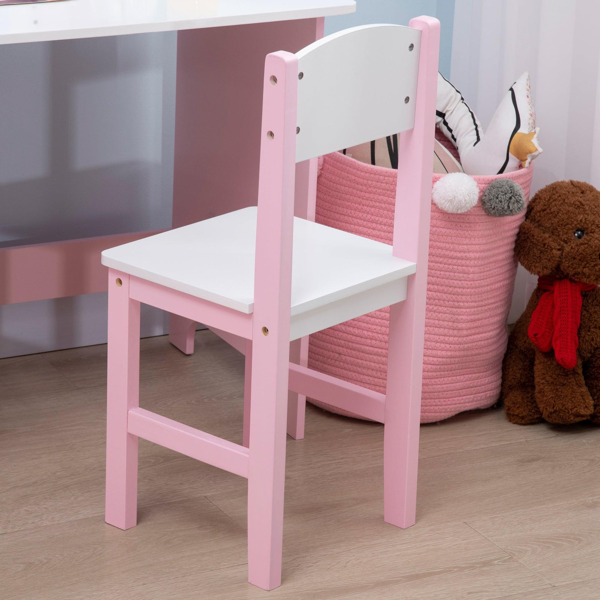 HOMCOM 2 PCs Childrens Table and Chair Set w/ Whiteboard Storage - Pink - ALL4U RETAILER LTD