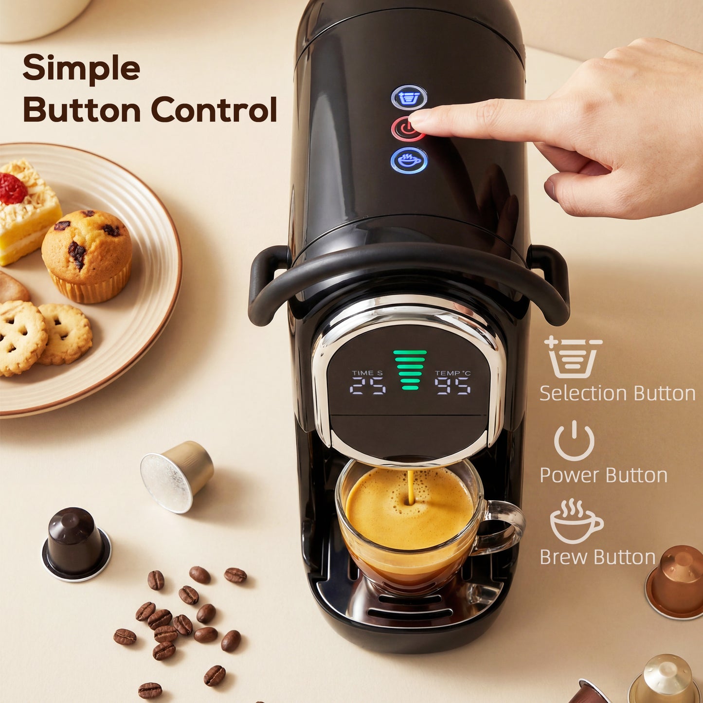 HOMCOM Pod Coffee Machine Nespresso Dolce Gusto Capsule And Ground Coffee 19 Bar Semi Automatic