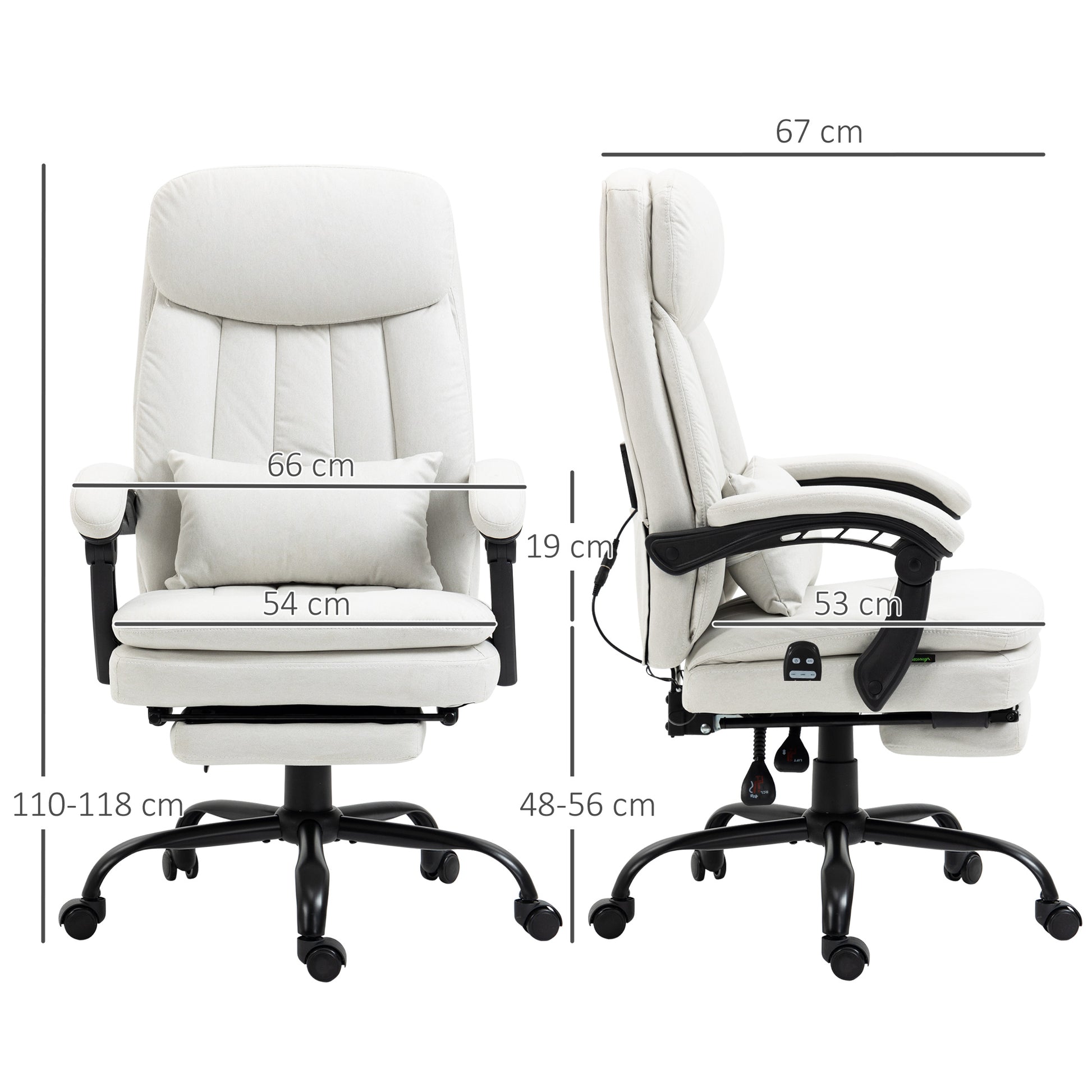 Vinsetto Cream White Vibration Massage Office Chair with Heat & Footrest, Reclining Back & Lumbar Support Pillow - ALL4U RETAILER LTD